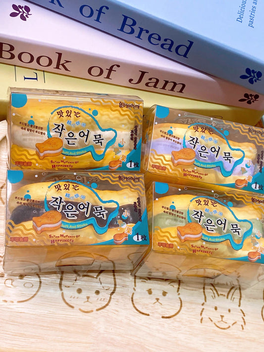 Hachimi Little Fish Bread Squishy Set 4 ชิ้น ขนมปังปลาญี่ปุ่น Slow Rising Squishy บีบคลายเครียด นุ่มพิเศษ รุ่นพรีเมียม🐟🐠